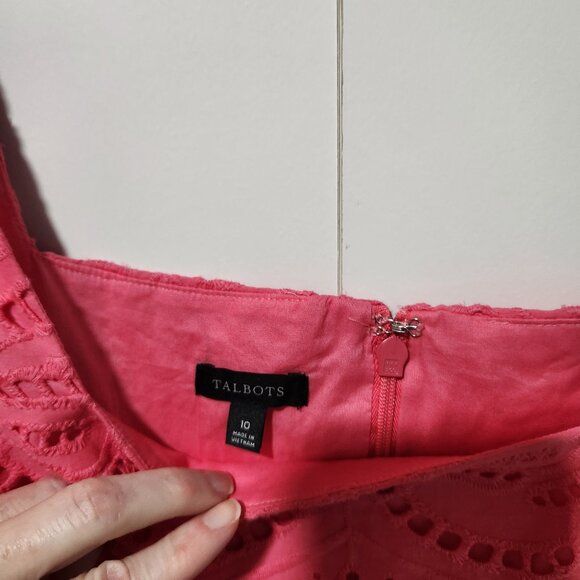 Talbots Cap Sleeves Colorful Bright Pink Cotton Eyelet Feminine Dress Size 10 - Picture 2 of 9